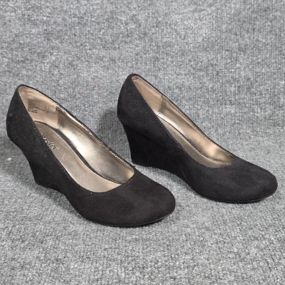Dexter Womens Black Faux Suede Wedge Pumps Round Toe Classic Dress Shoes Size 6